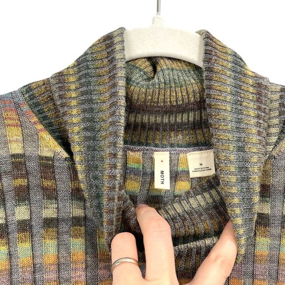 Anthropologie Moth Sydney wool blend Turtleneck sweater Size M in Grey Motif - Picture 4 of 10